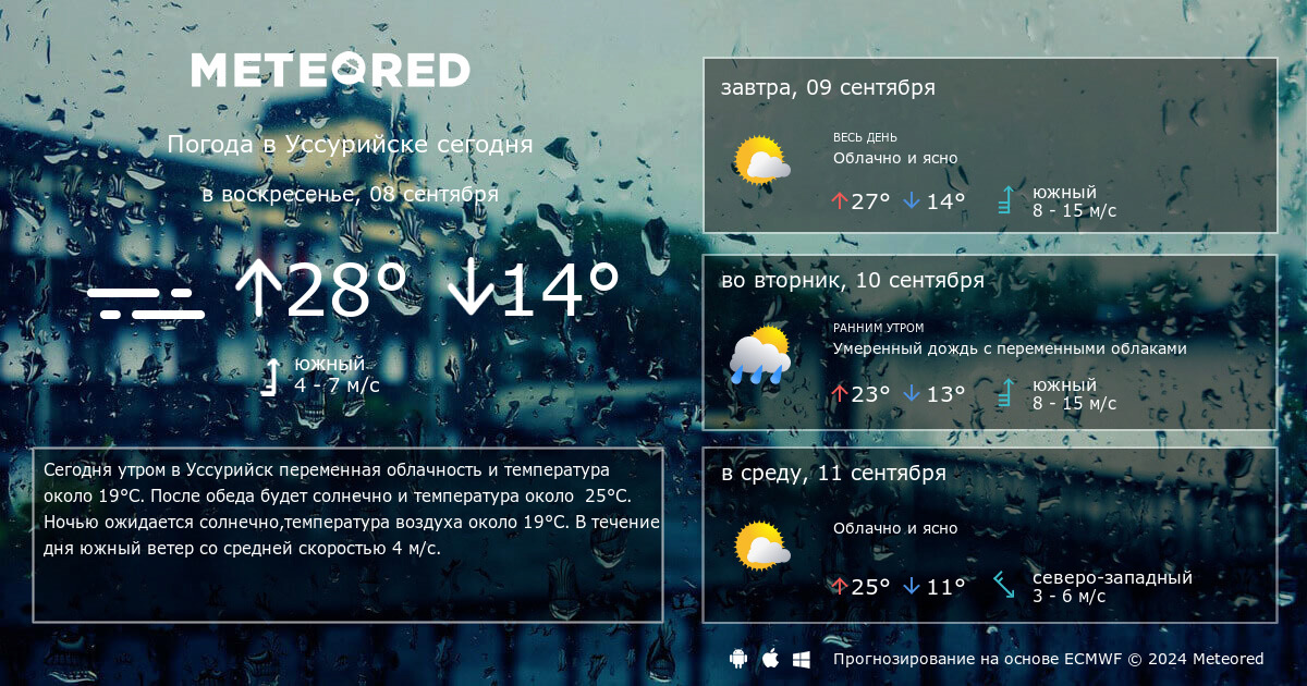 Погода в уссурийске на завтра